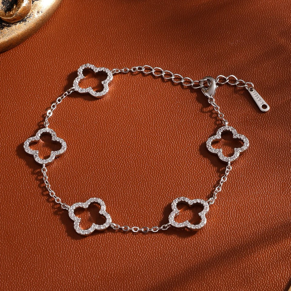 Bracelet Femme Trèfle Zircon Élégance Étincelante