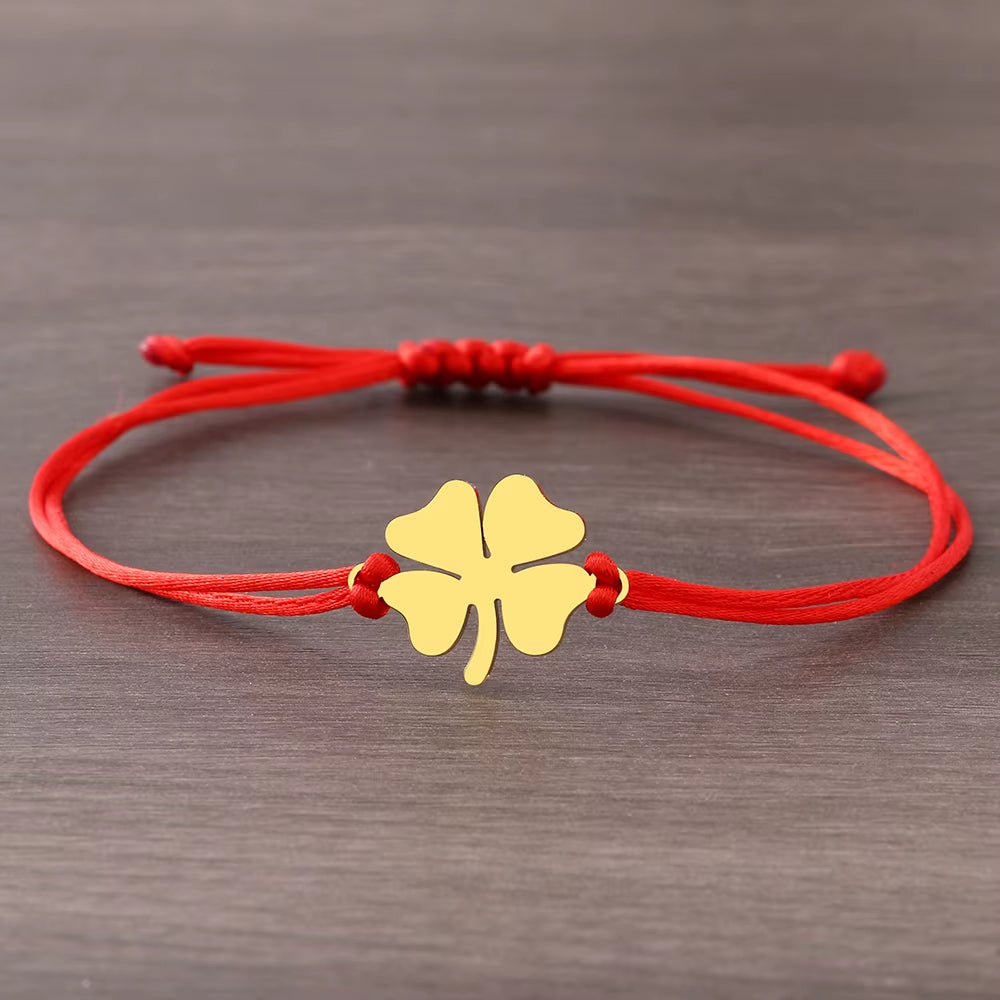 Bracelet Fil Rouge Trèfle à 4 Feuilles