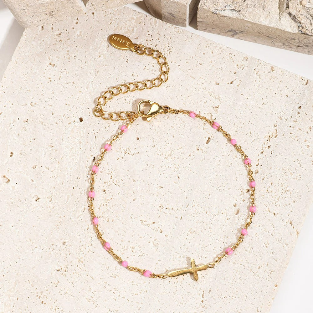 Bracelet Fin Femme Croix Acier Inoxydable
