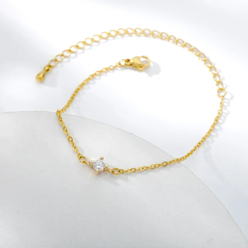 Bracelet Fin Femme Pierre Zircon et Acier Inoxydable