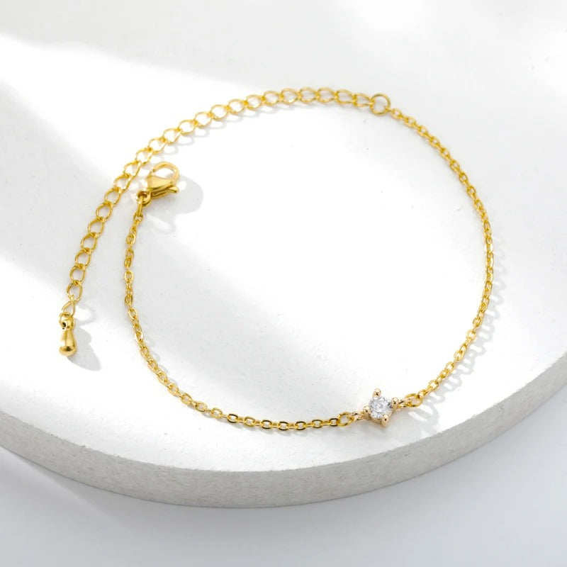 Bracelet Fin Femme Pierre Zircon et Acier Inoxydable