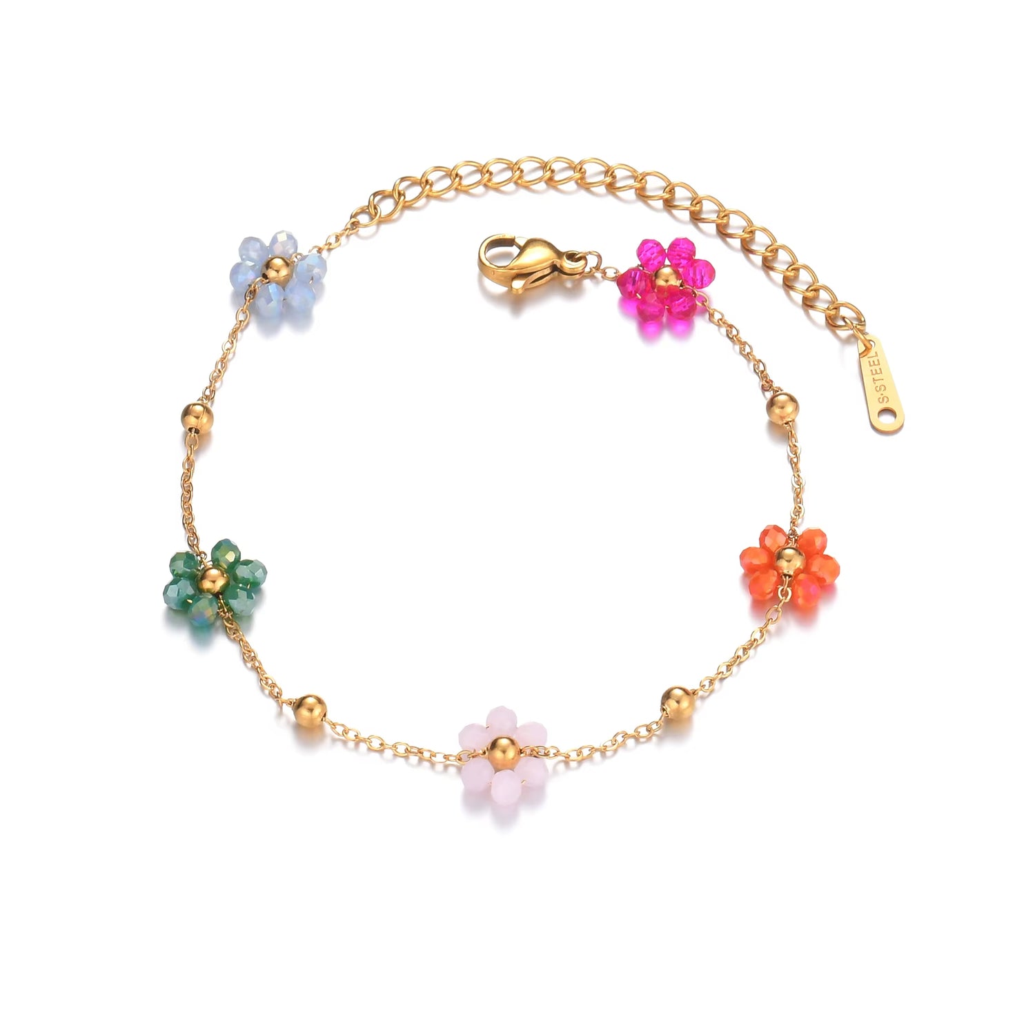 Bracelet Fleur Coloré en Acier Inoxydable sur fond blanc