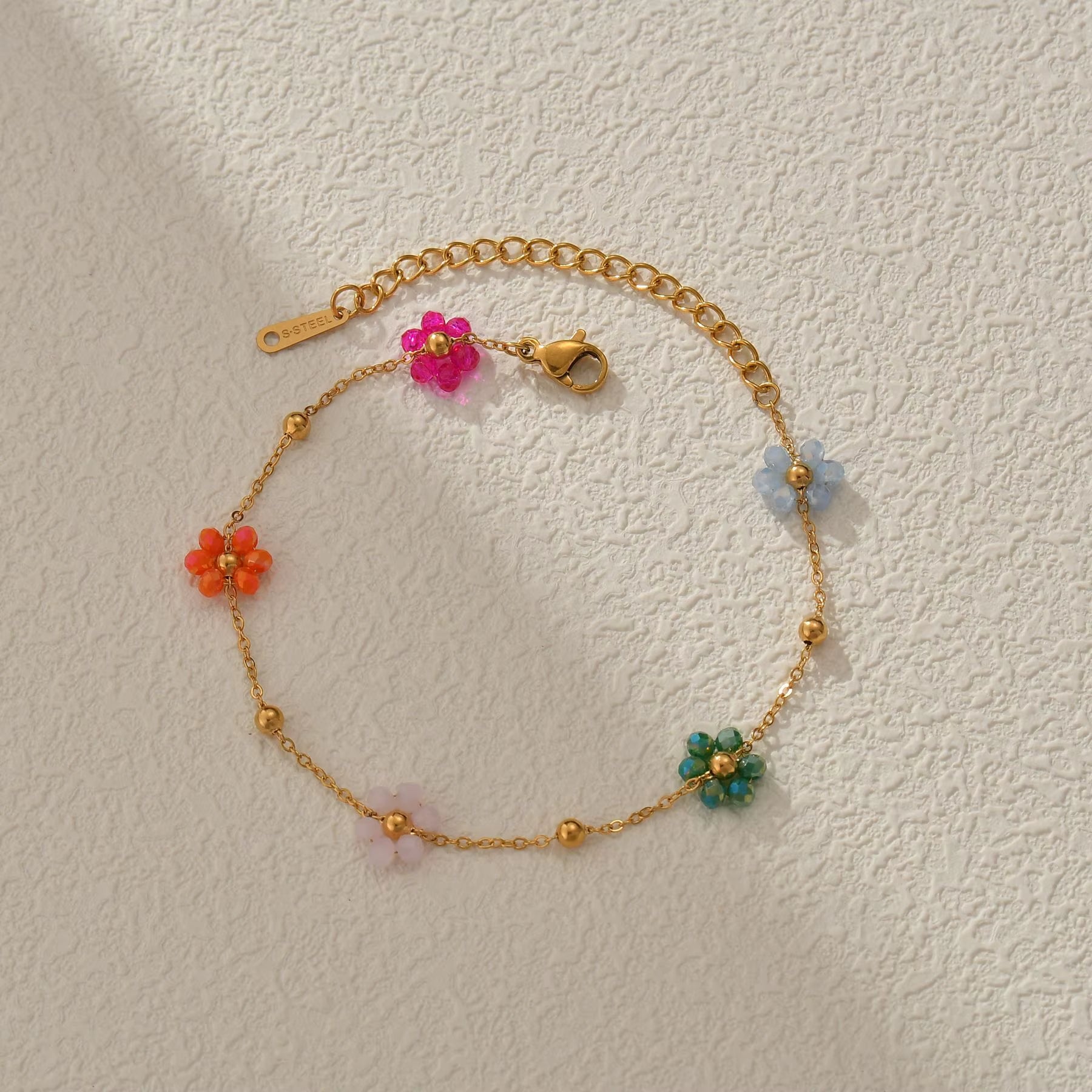 Bracelet Fleur Coloré en Acier Inoxydable