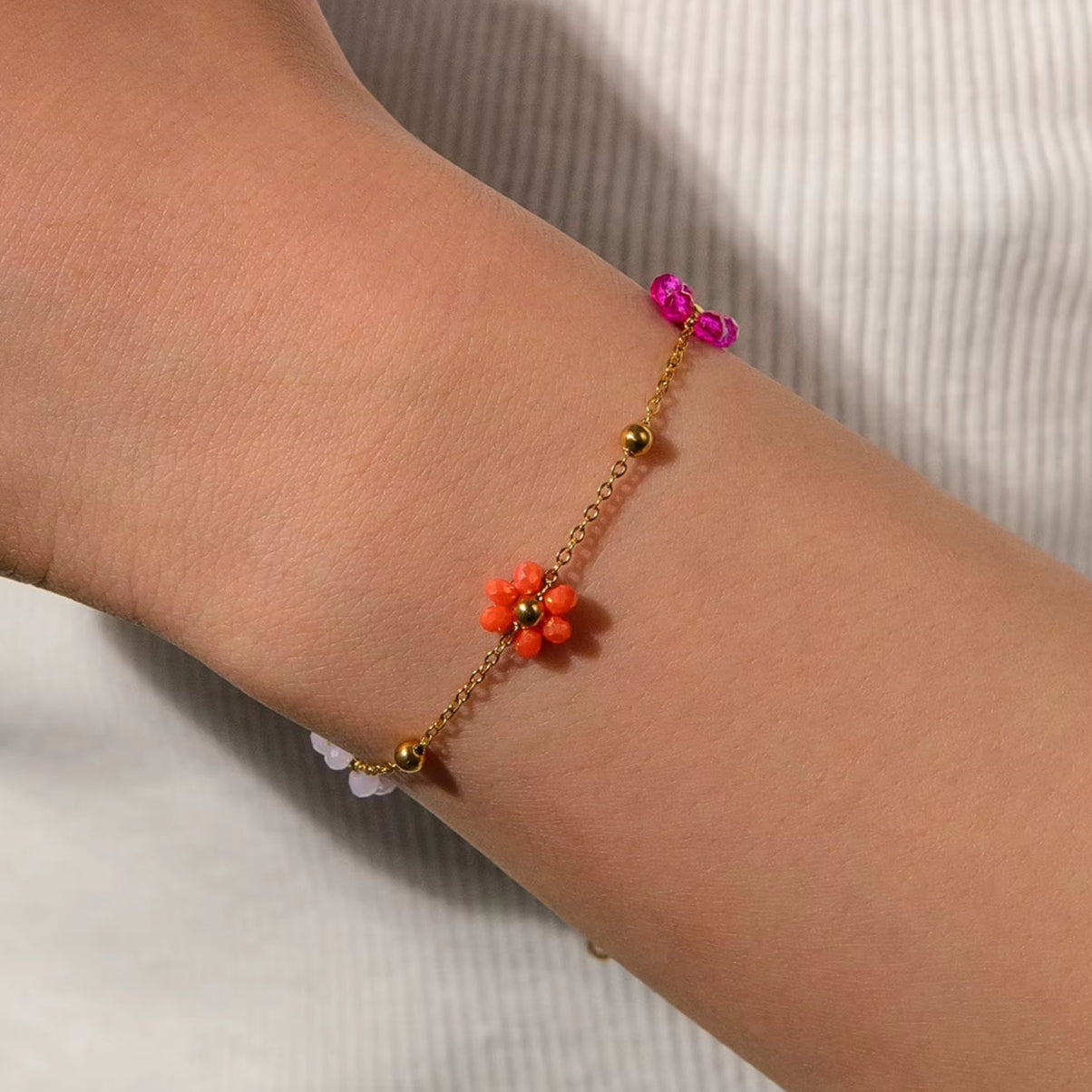 Bracelet Fleur Coloré en Acier Inoxydable