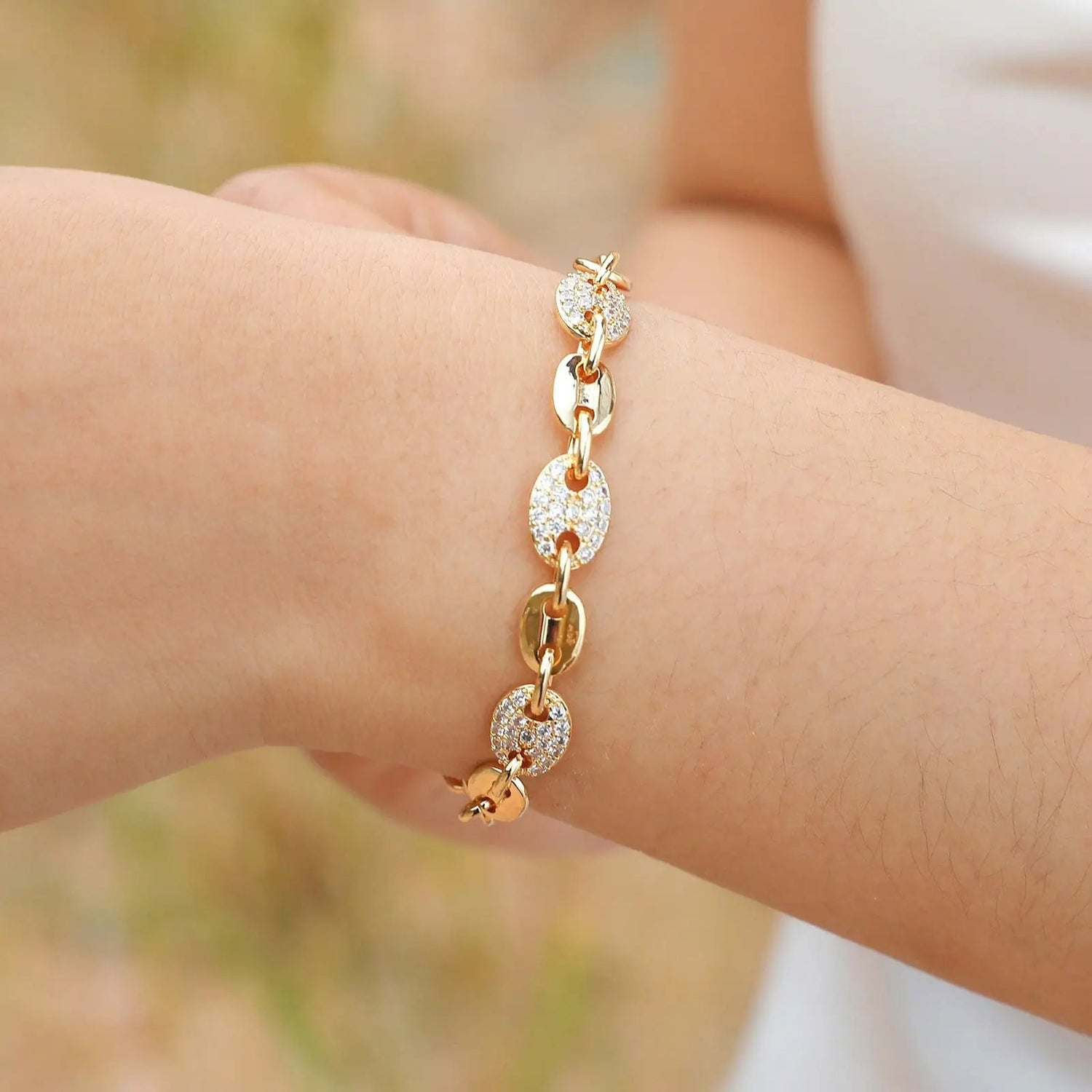 Bracelet Grain De Café Femme Doré Et Zircon