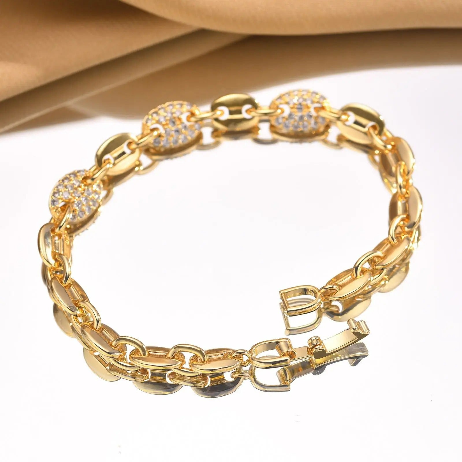 Bracelet Grain De Café Femme Doré Et Zircon