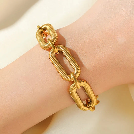 Bracelet Grosse Maille Femme Acier Inoxydable Maillons Nervurés