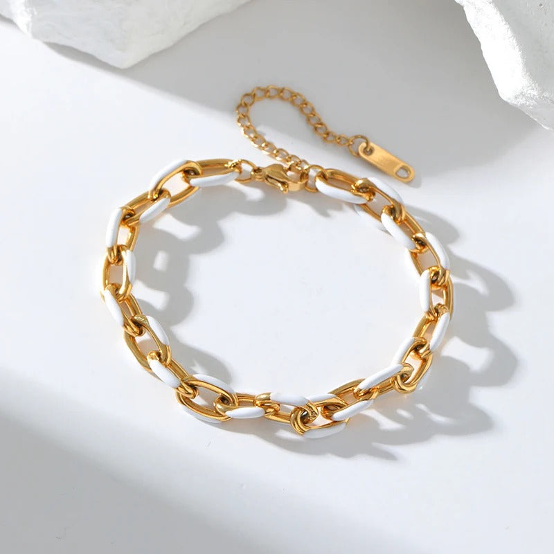 Bracelet Grosse Maille Femme Bicolore - Acier Inoxydable