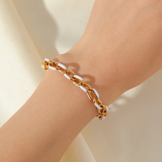 Bracelet Grosse Maille Femme Bicolore - Acier Inoxydable