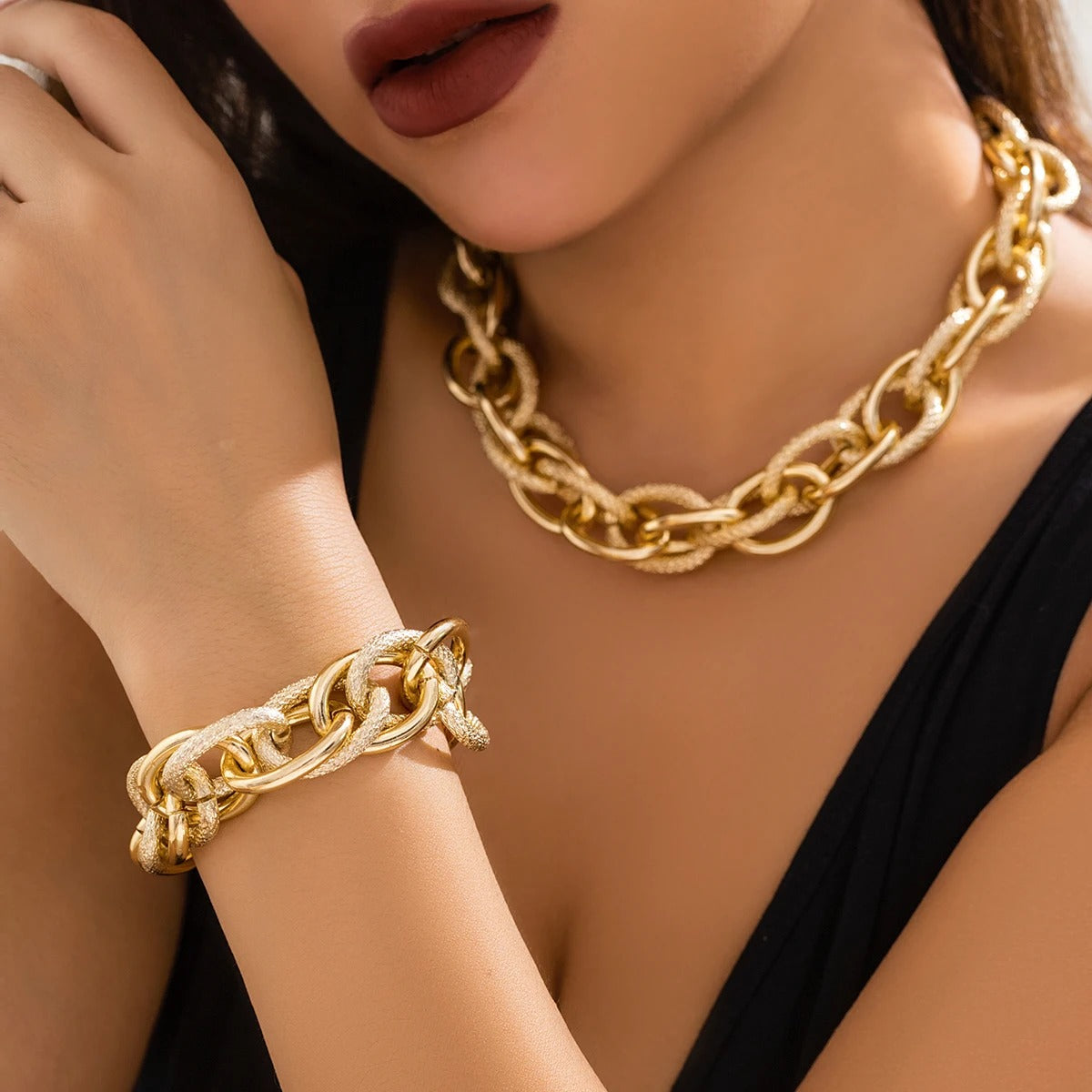 Bracelet Grosse Maille Femme Croisée Acier Inoxydable