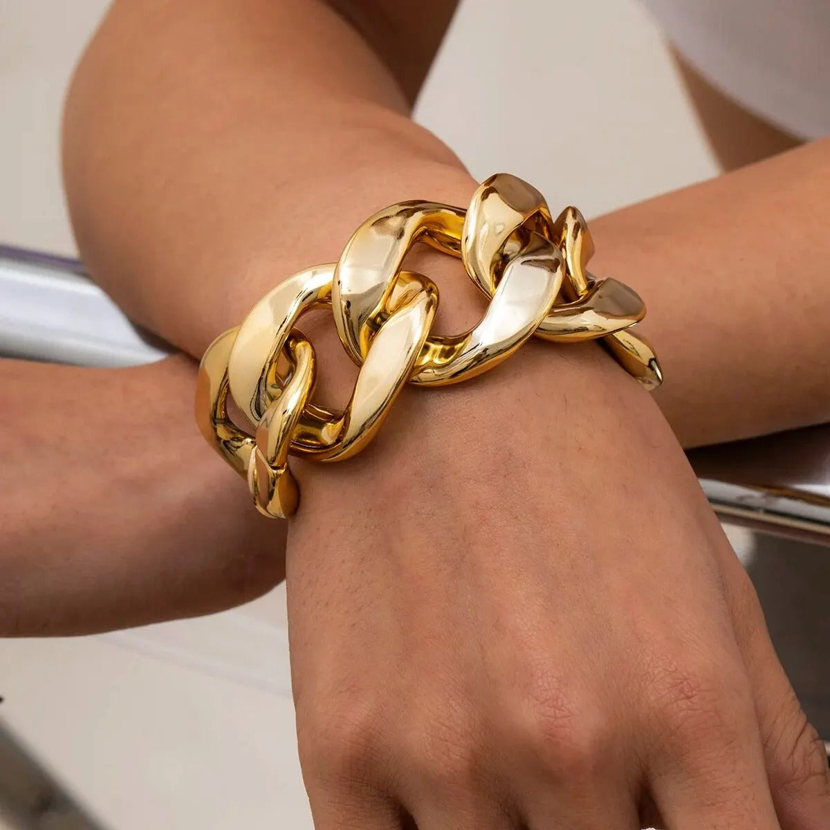 Bracelet Grosse Maille Femme Doré Acier Inoxydable
