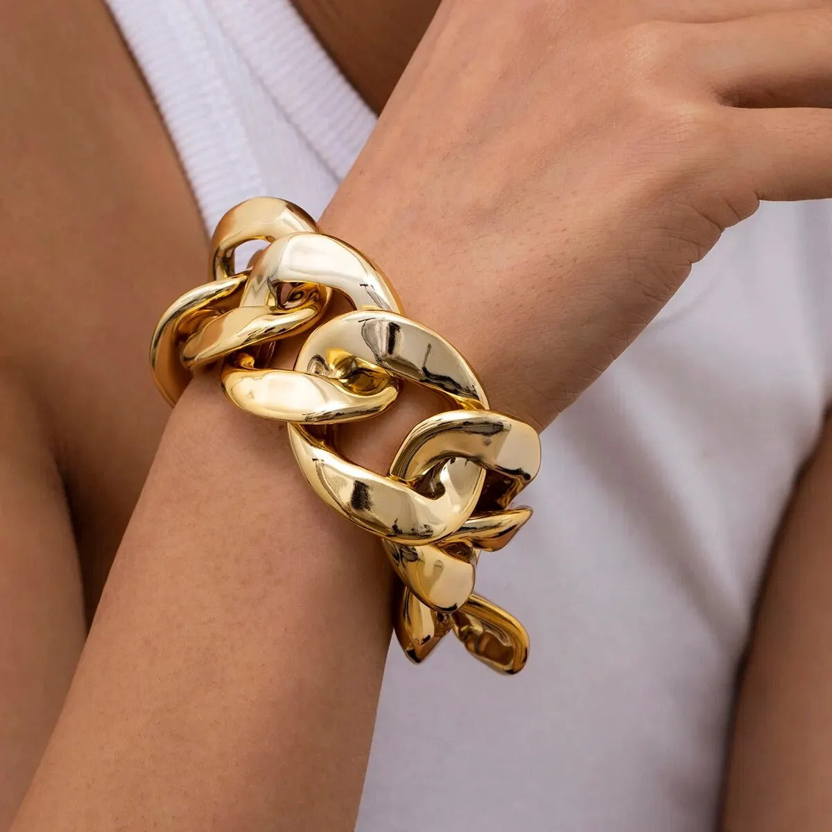 Bracelet Grosse Maille Femme Doré Acier Inoxydable