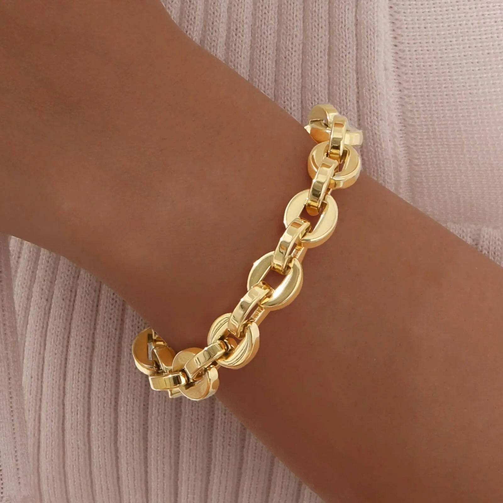 Bracelet Grosse Maille Femme Raffiné Acier Inoxydable