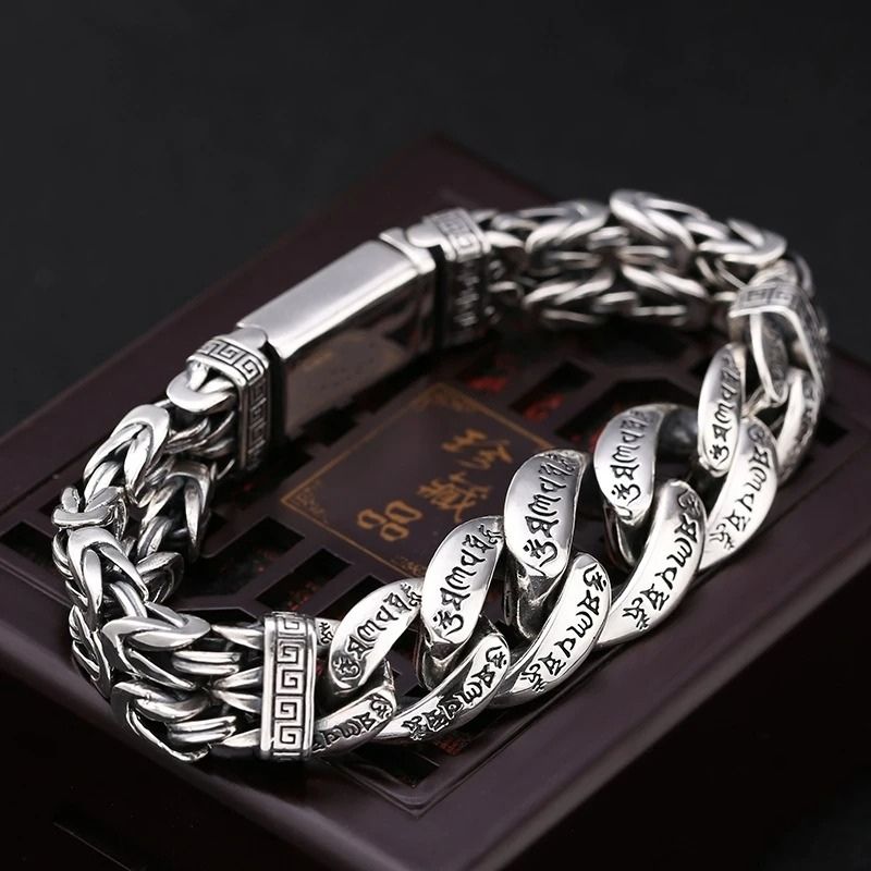 Bracelet Homme Argent Gravures Mystiques