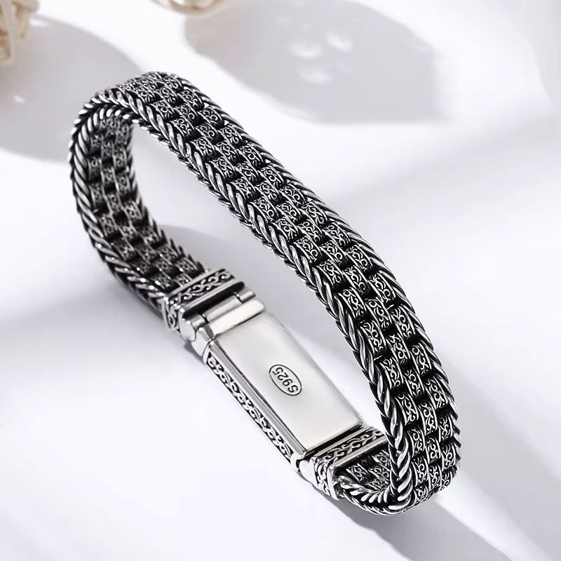 Bracelet Homme Argent tressé gravé