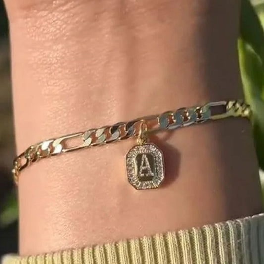 Bracelet Homme Initiale Chaîne Dorée Acier Inoxydable