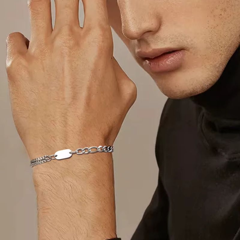 Bracelet Homme Initiale Chaînes Asymétriques Acier Inoxydable