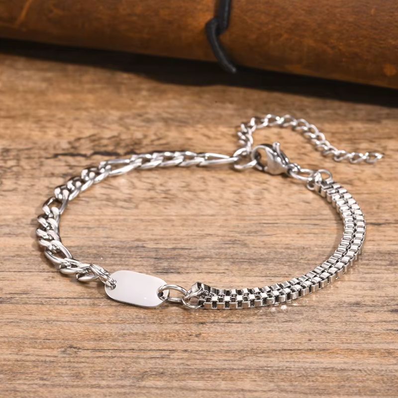 Bracelet Homme Initiale Chaînes Asymétriques Acier Inoxydable