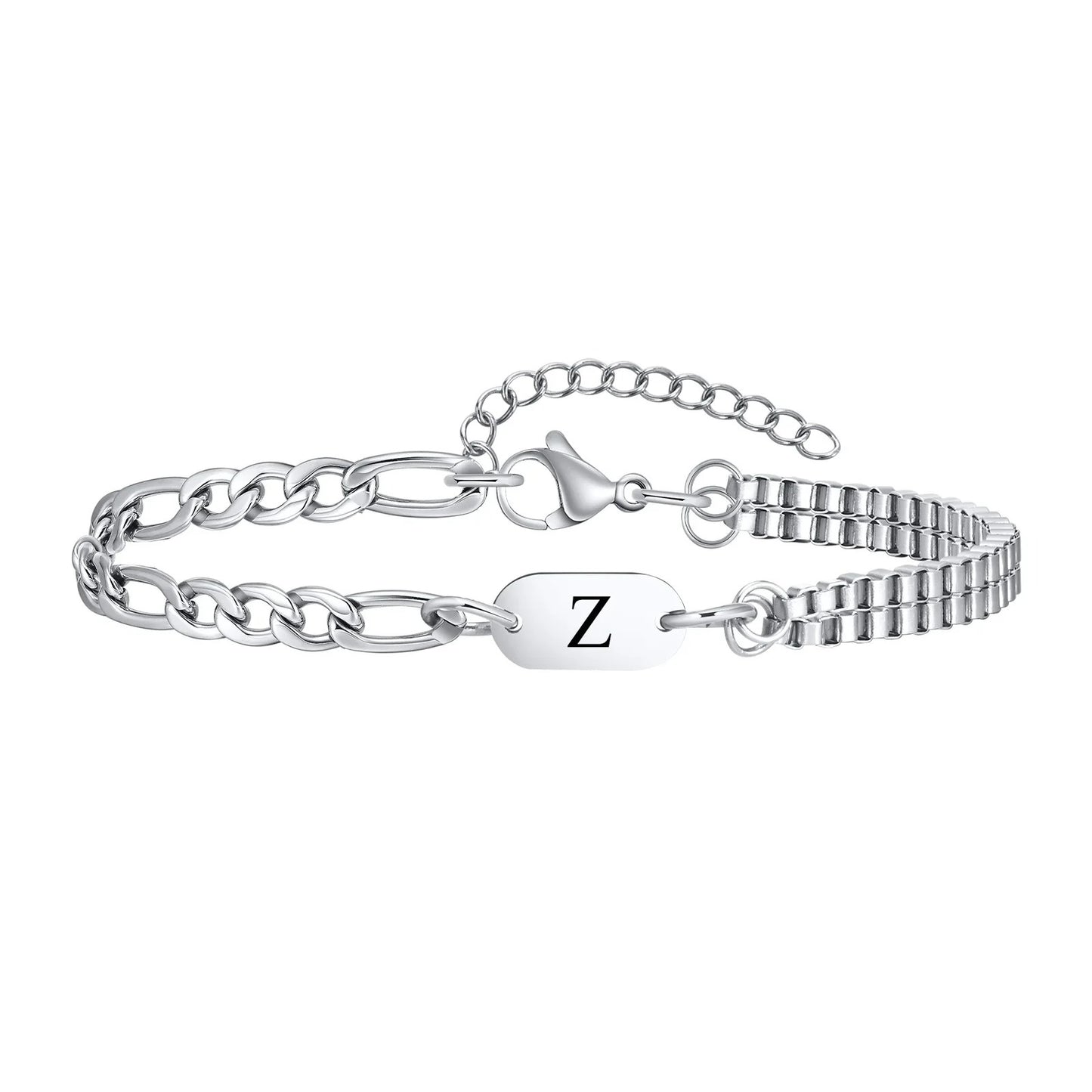 Bracelet Homme Initiale Chaînes Asymétriques Acier Inoxydable
