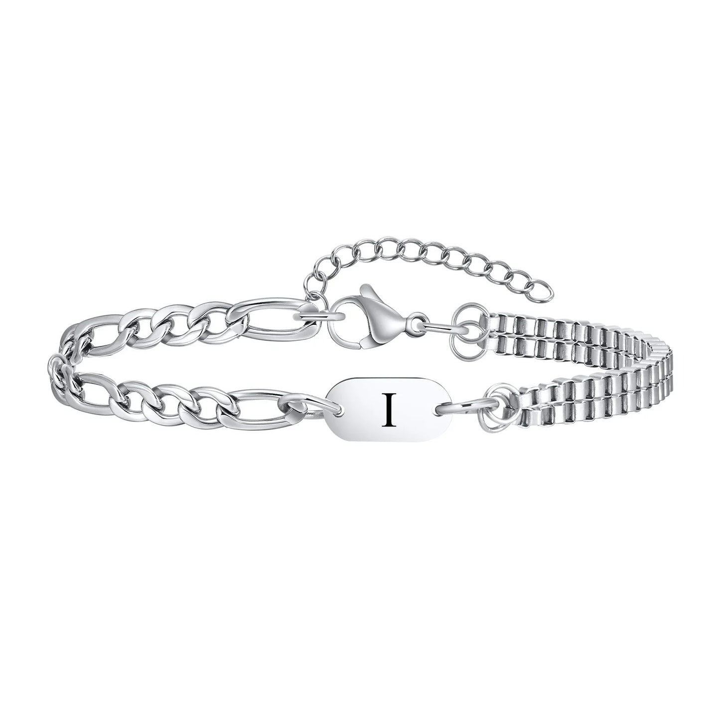 Bracelet Homme Initiale Chaînes Asymétriques Acier Inoxydable