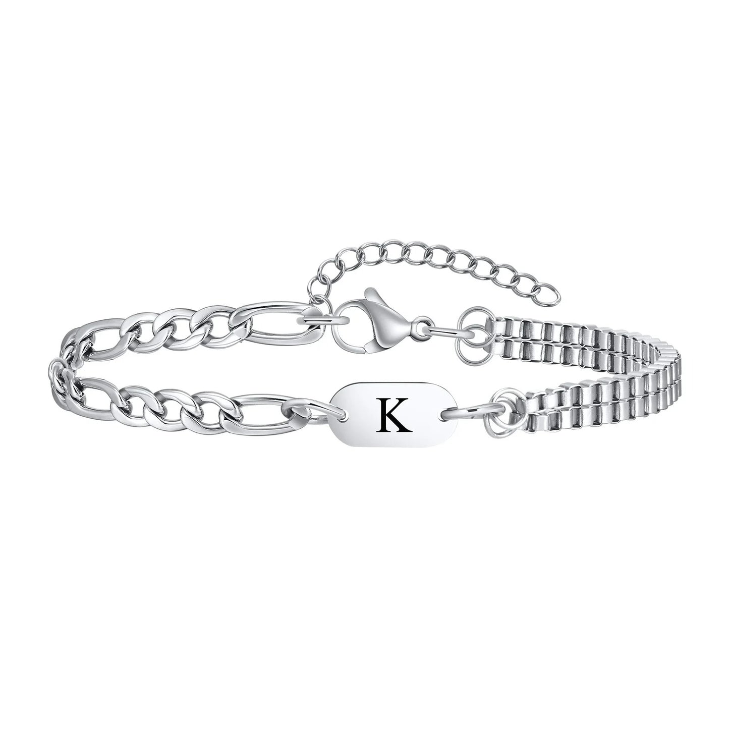 Bracelet Homme Initiale Chaînes Asymétriques Acier Inoxydable