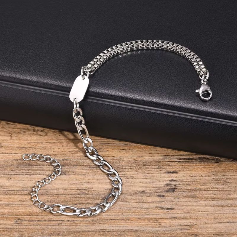 Bracelet Homme Initiale Chaînes Asymétriques Acier Inoxydable