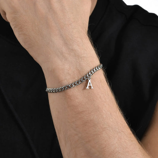 Bracelet Homme Initiale à Maillons Acier Inoxydable