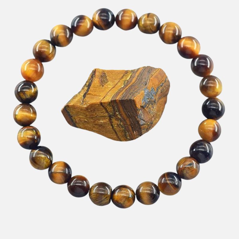 Bracelet Homme Œil de Tigre Perles Tubes Gravés