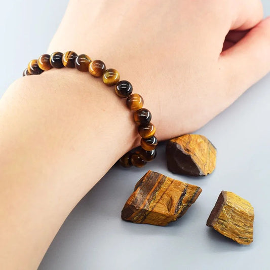 Bracelet Homme Œil de Tigre Perles Tubes Gravés
