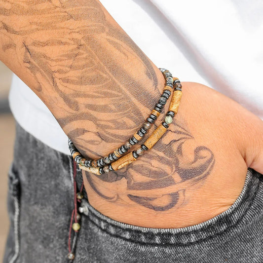 Bracelet Homme Perle Double Cordon Ajustable