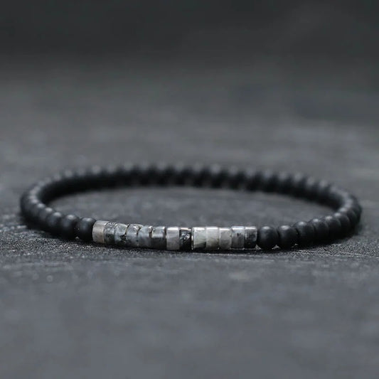 Bracelet Homme Perle Fin Onyx Jaspe Picasso