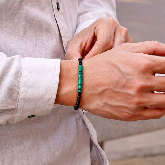 Bracelet Homme Perle Fin Onyx Malachite Verte
