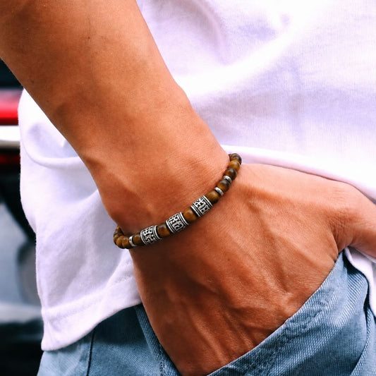 Bracelet Homme Perle Œil de Tigre Tibétain