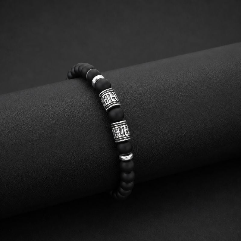 Bracelet Homme Perle Pierre de Lave Noire Élastique