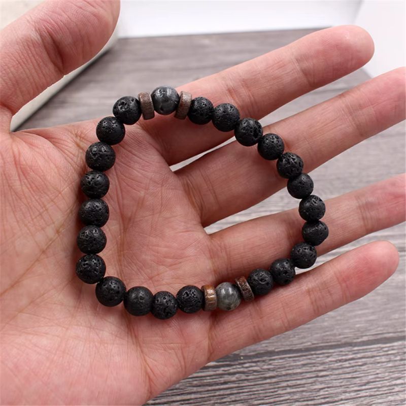 Bracelet Homme Perles Lave Jaspe et Bois