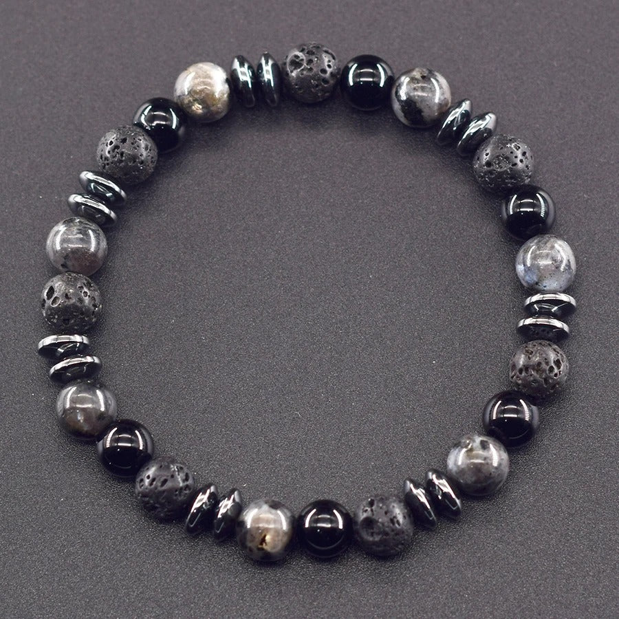 Bracelet Homme Perles Noires Labradorite Lave