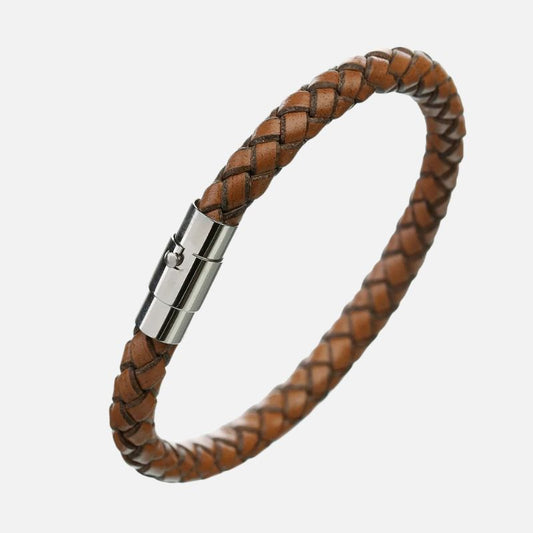 Bracelet Homme Tressé Similicuir Fermoir Argenté