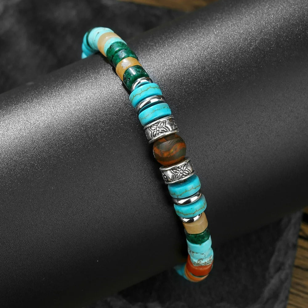 Bracelet Homme Turquoise Perles Colorées Motif Floral