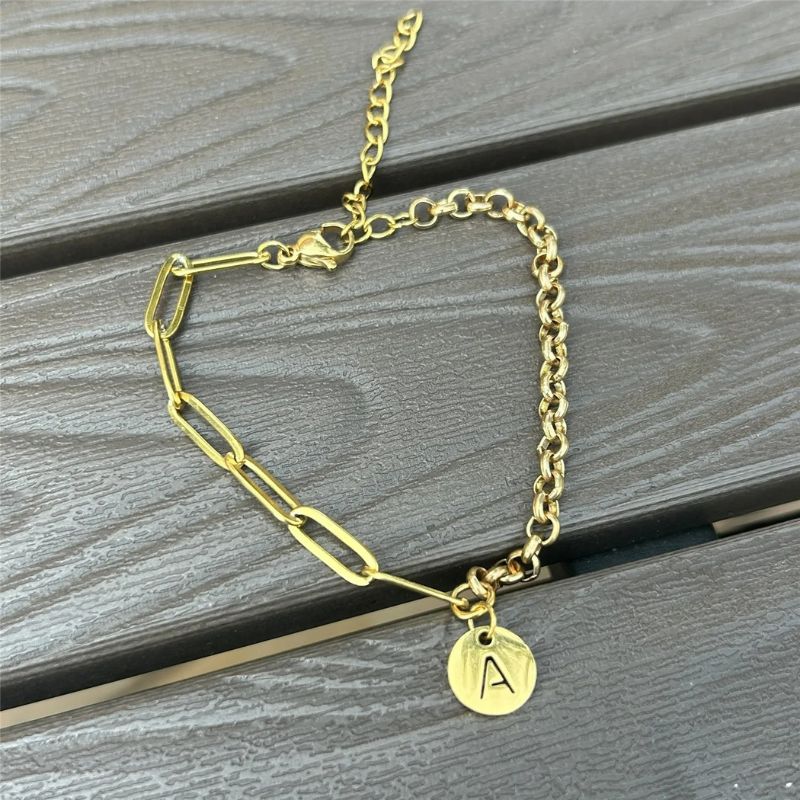 Bracelet Initiale Chaine Contrasté Acier Inoxydable