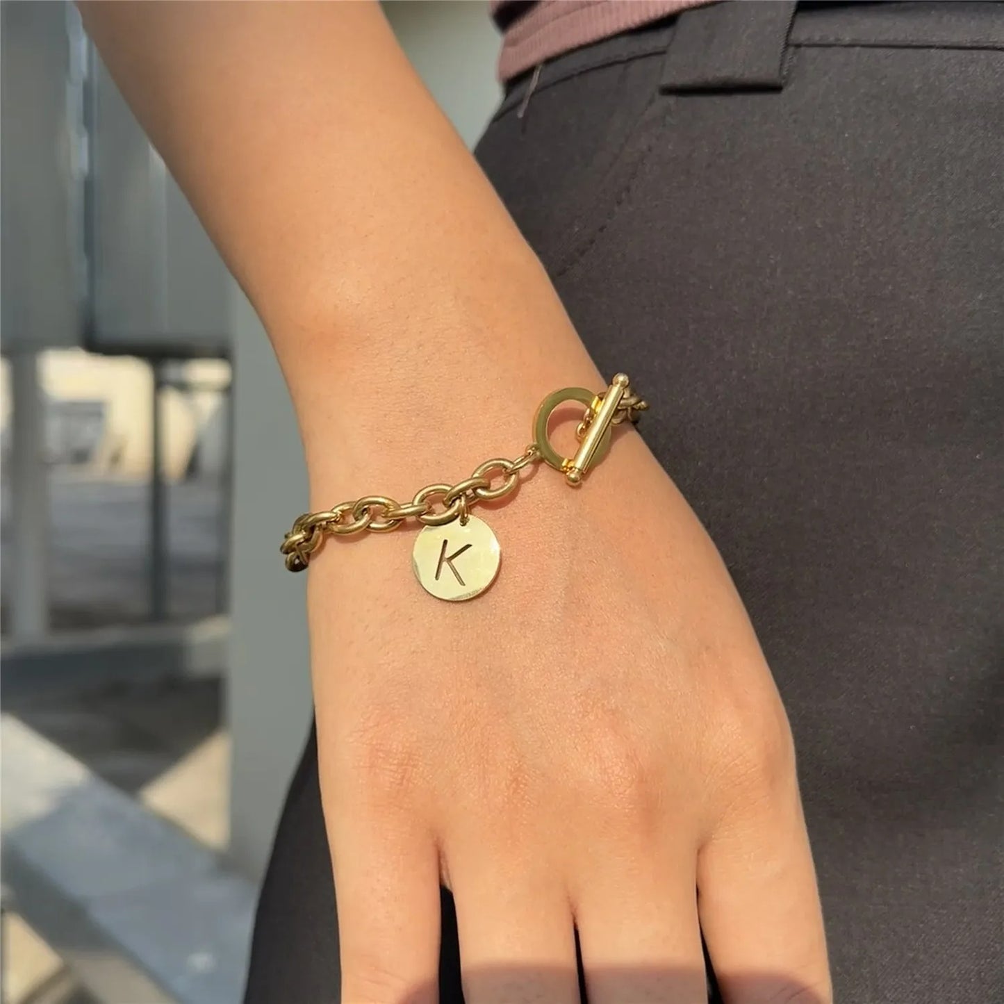 Bracelet Initiale Femme Chaine Acier Inoxydable