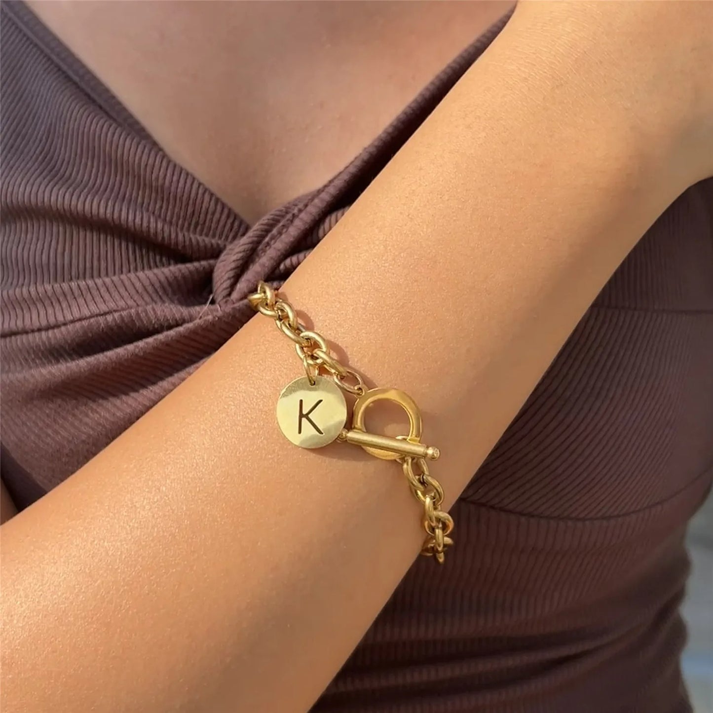 Bracelet Initiale Femme Chaine Acier Inoxydable
