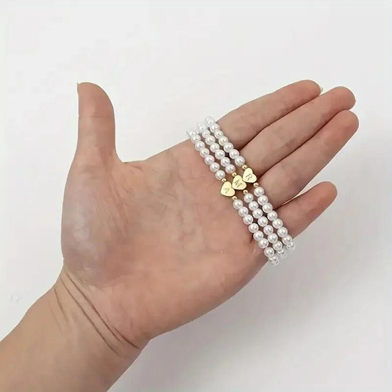 Bracelet Initiale Femme Cœur et Perles