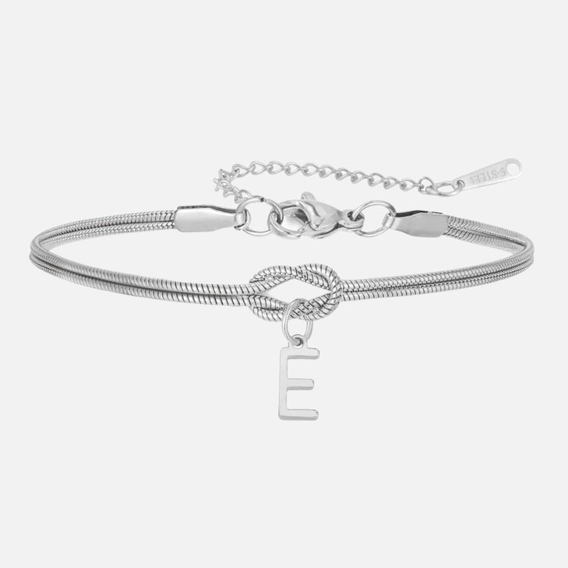 Bracelet Initiale Femme Nœud Acier Inoxydable
