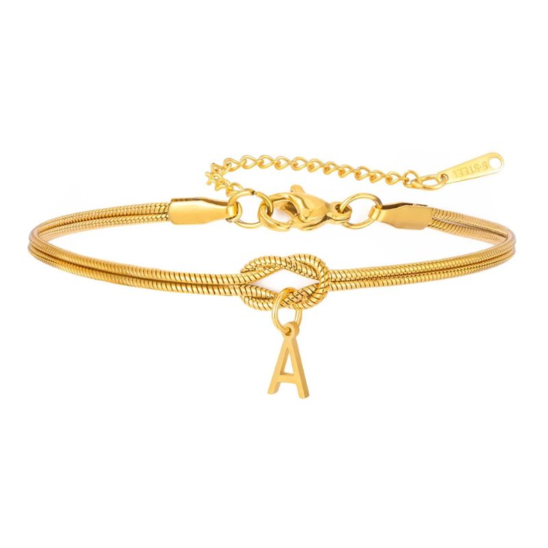 Bracelet Initiale Femme Nœud Acier Inoxydable