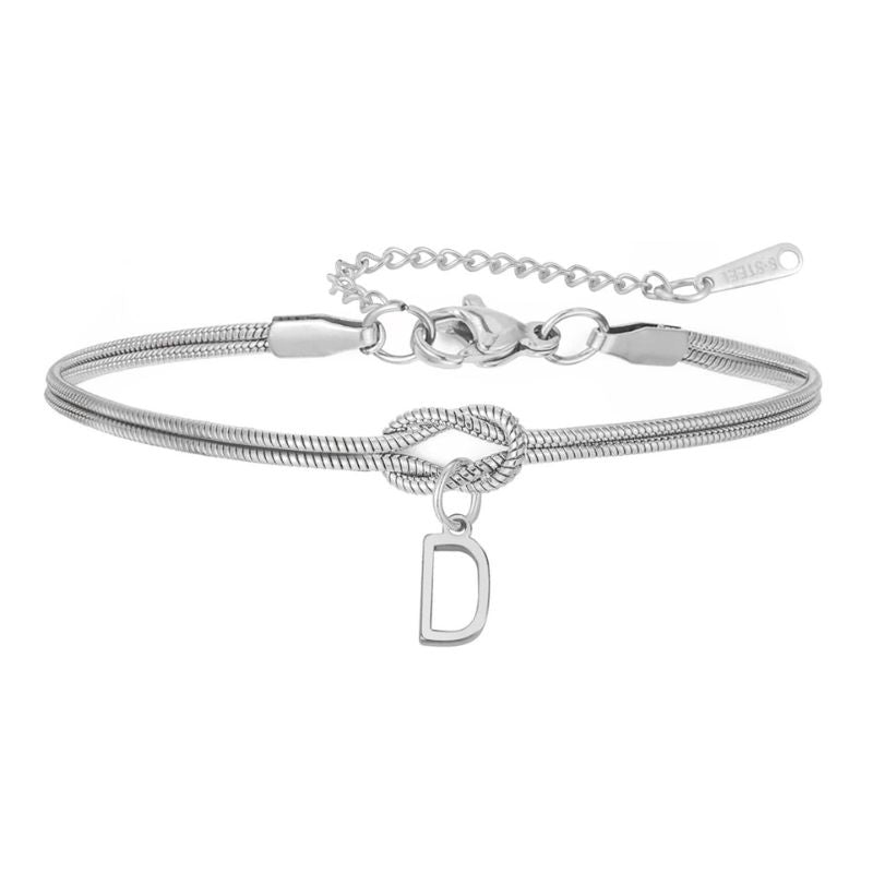 Bracelet Initiale Femme Nœud Acier Inoxydable