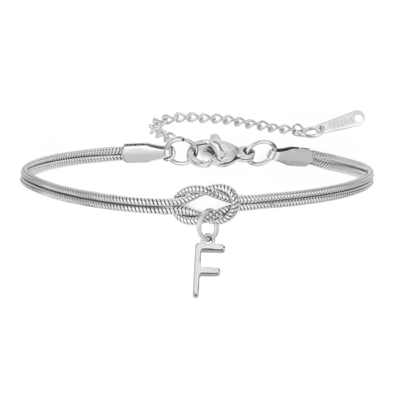 Bracelet Initiale Femme Nœud Acier Inoxydable