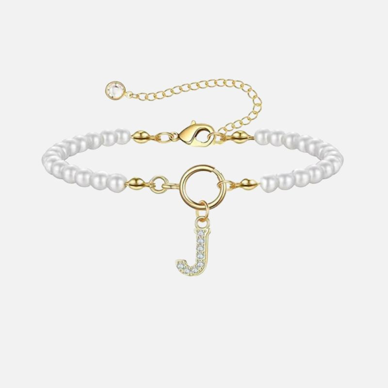 Bracelet Initiale Femme Perles Blanches