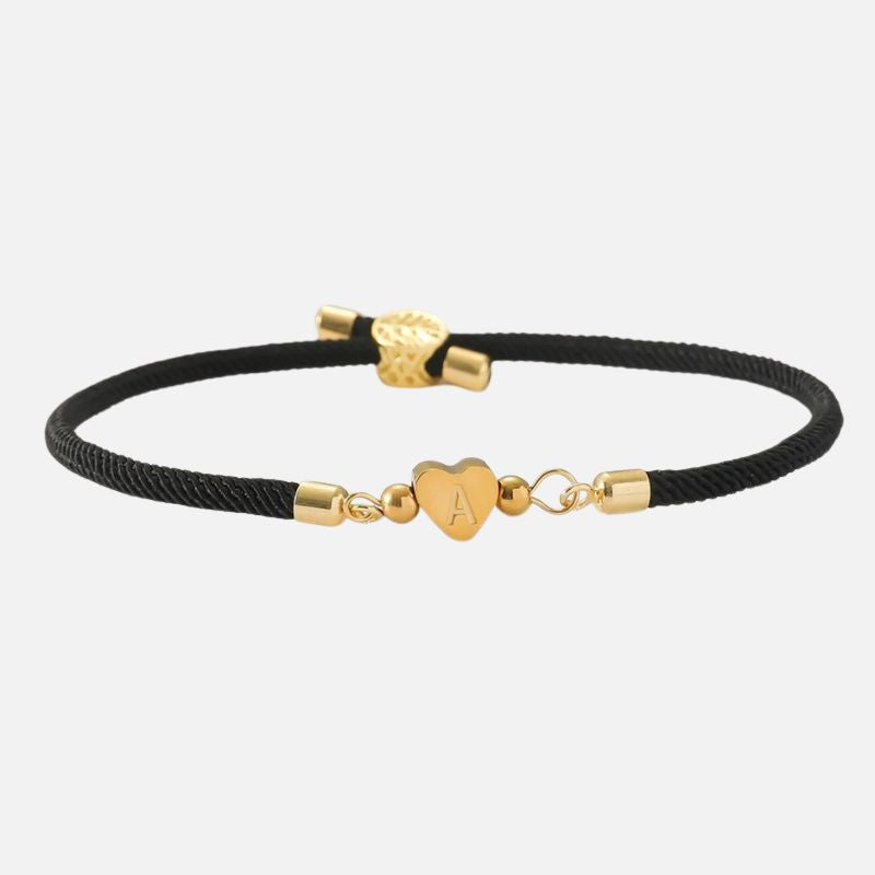 Bracelet Initiale Femme Réglable et Cœur