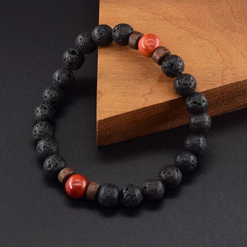 Bracelet Jaspe Rouge et Perles de Lave
