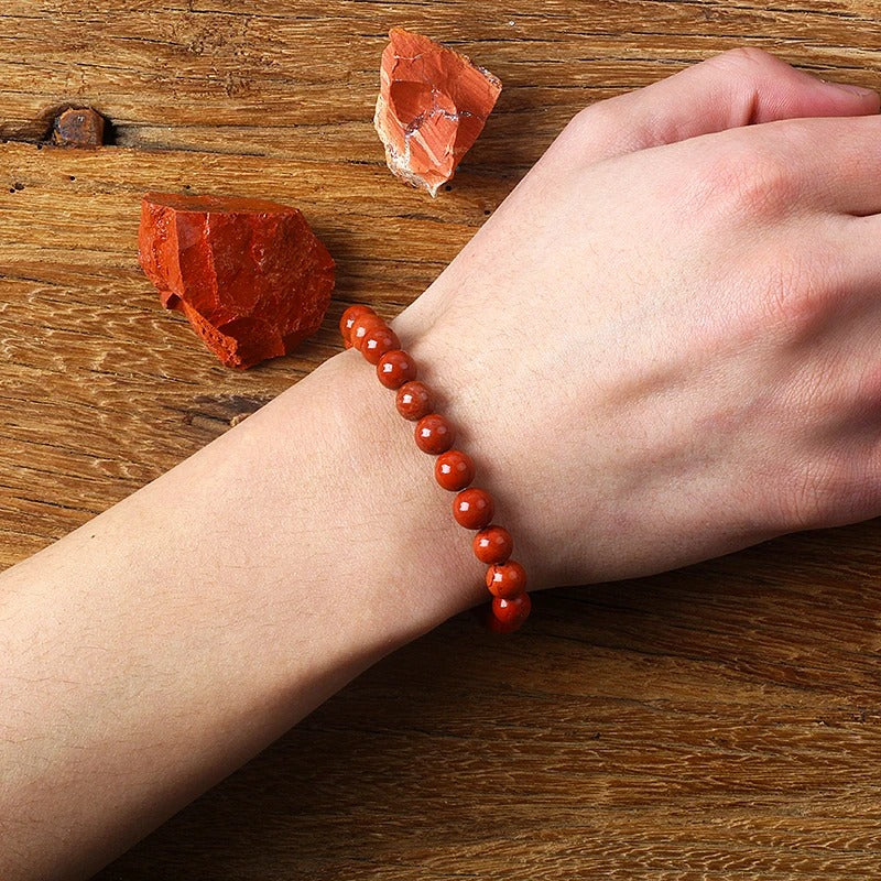 Bracelet Jaspe Rouge Pierres Rondes